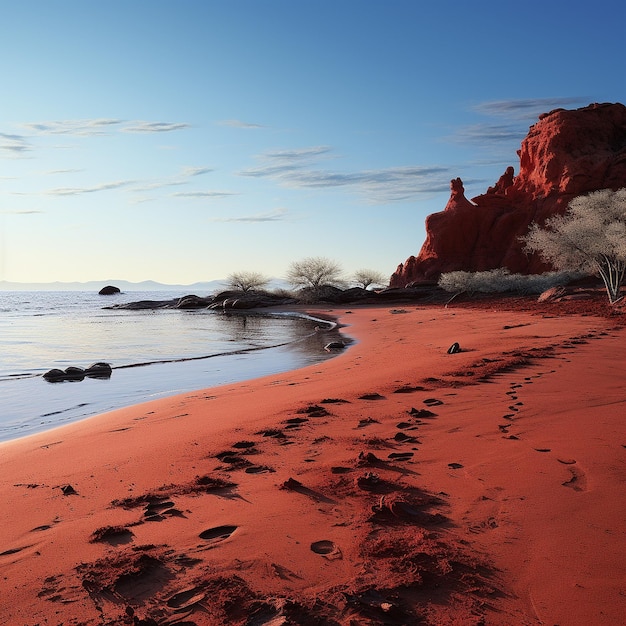 Foto sabbia rossa l'oceano blu