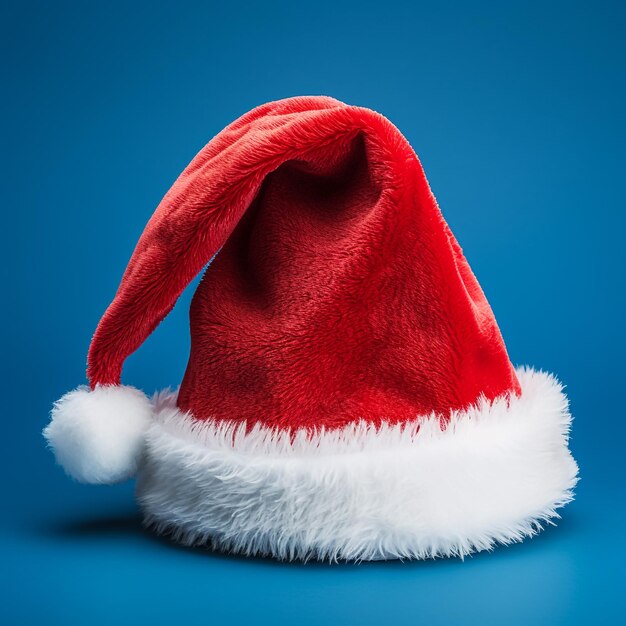 Photo red santa hat on blue background