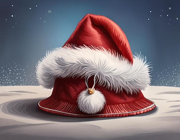 A red Santa hat with a white pompom Christmas Holidays isolated white background