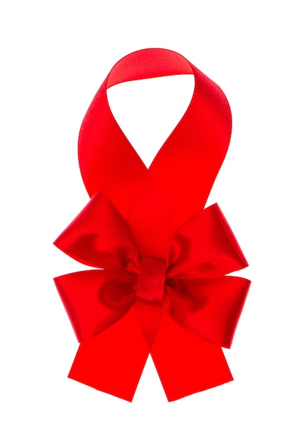 Red satin gift bow. beautiful ribbon isolated on white background