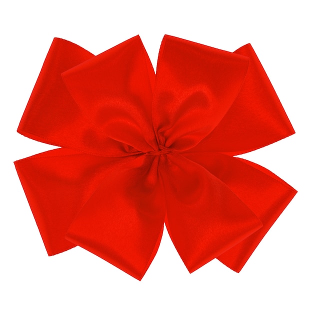 Photo red satin gift bow. beautiful silk ribbon bow isolated on white background