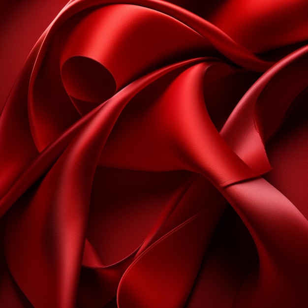 A red satin ribbon is rolled up in a pattern.