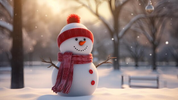 A red scarf wrapped around a snowmans neck AI Generative