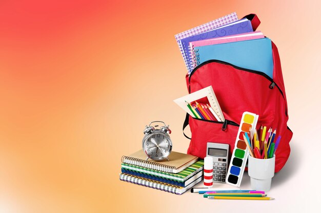 Photo red school backpack on background