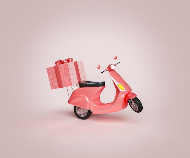 Red scooter with a giant gift