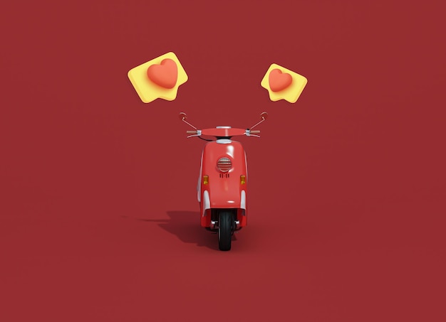 red scooter with heart icon on background.3d render