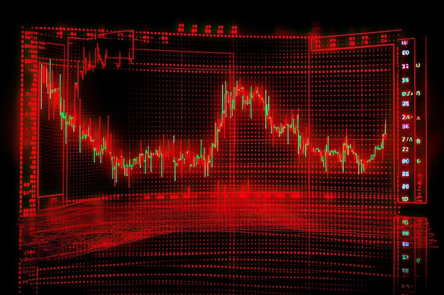 Red Screen Blues Financial Data Reflects Losses in Stock Exchange Painting
