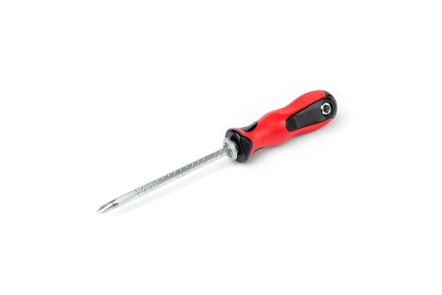 Red screwdriver isolated on white background.