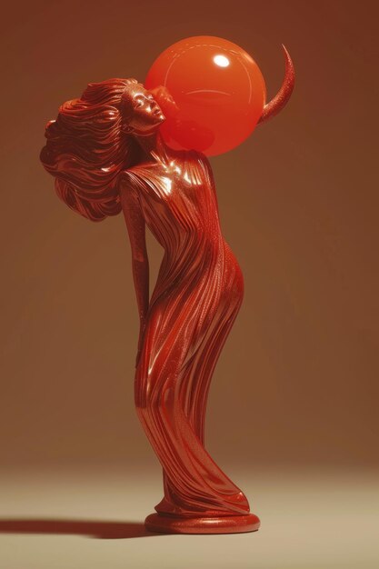 Photo a red sculpture of a woman with a heart on her head