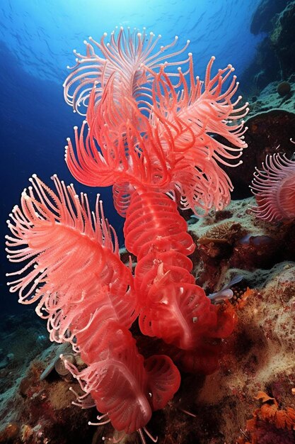 Photo a red sea anemone is surrounded by corals