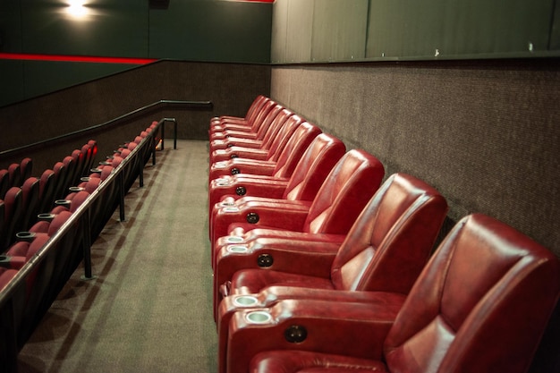 Red seats in a movie theater