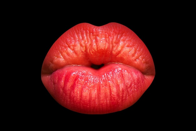 Red sexy female lips isolated on a black background air kiss beautiful lips kissed beauty red lipstick Sensual lips sexy kiss