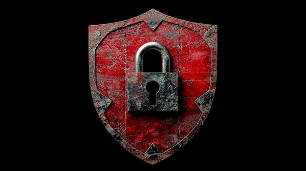 a red shield with a padlock that says padlock