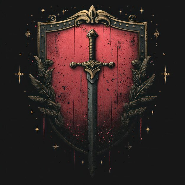 Photo a red shield with a sword and laurels