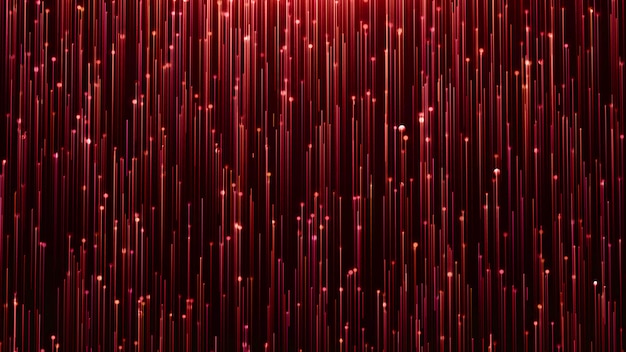 red shine Line and particles on a black background