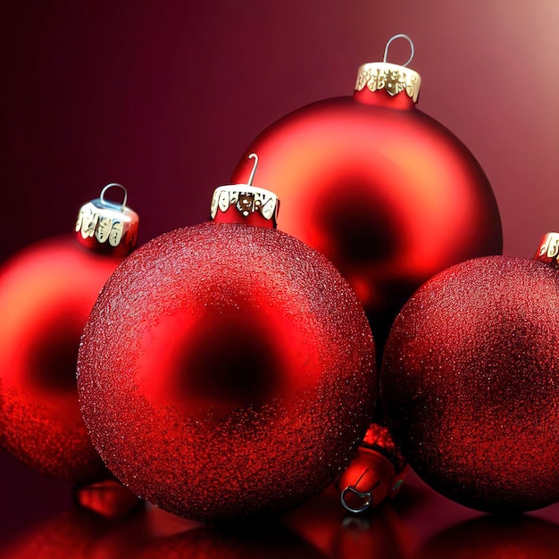 Red shiny christmas decorative balls isolated on background