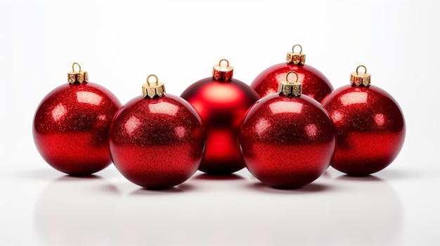 白い背景の赤い輝く装飾的なクリスマスボール