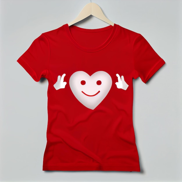 A red shirt with a heart on it that says happy.