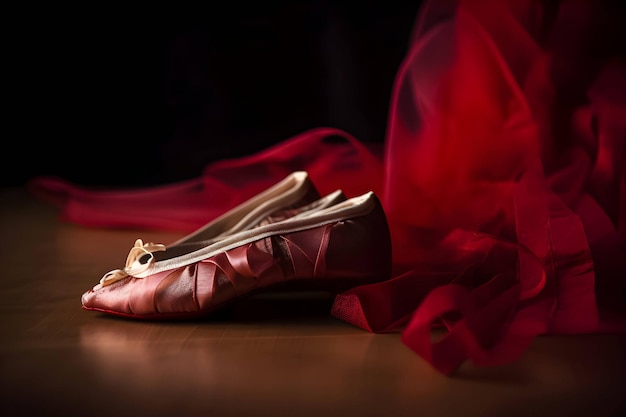 A red shoe with a red cloth on the floor