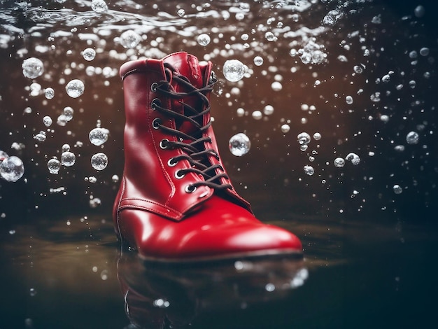 Red shoes red boots off road shoes in bad weather selective focus ai generated