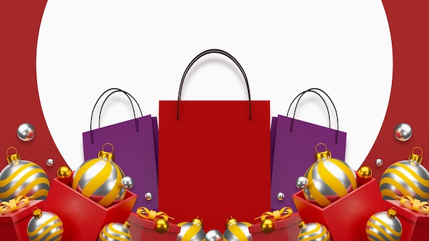 Red shopping bag on red background sale banner design 3d\
illustration