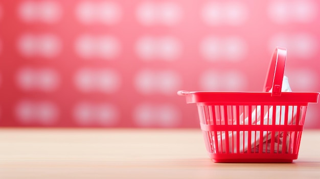 Red Shopping Basket on Pink Background