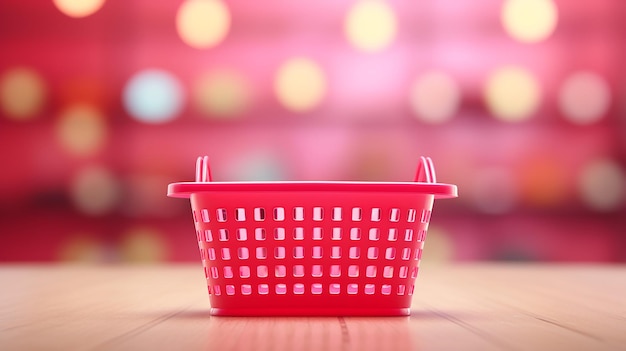 Red Shopping Basket on Pink Background