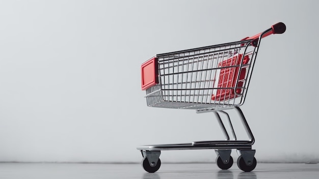 A red shopping cart with a red box on the bottom.