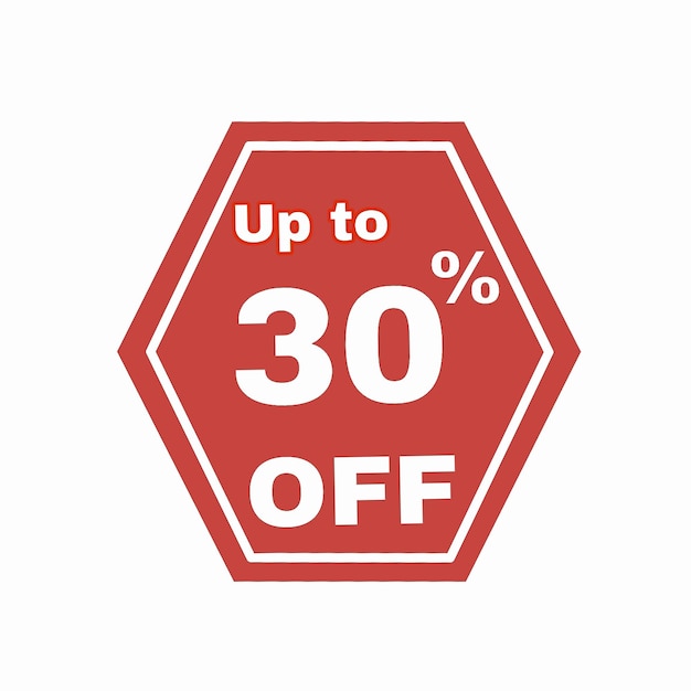 A red sign that says up to 30 % off.