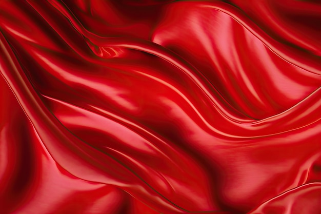 Красный шелковый фон с текстурой атласной волнистой ткани Генерирующая иллюстрация AI