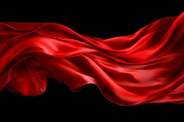 바람에 흐르는 천이 있는 빨간색 실크 천.