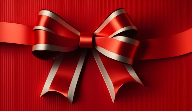 A red and silver bow with a silver ribbon on it.