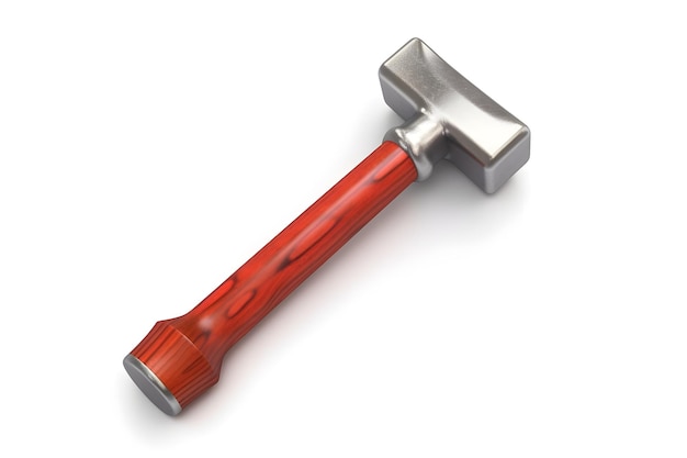 Photo a red and silver hammer on a white background.