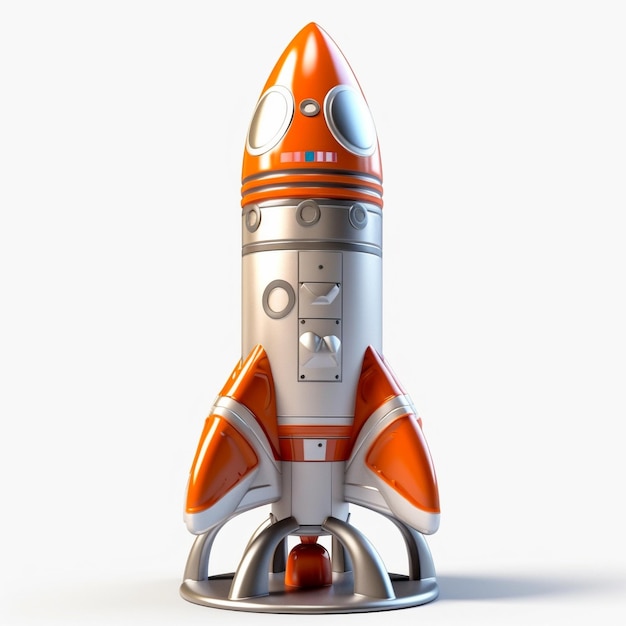 A red and silver rocket with the word " o " on the side.