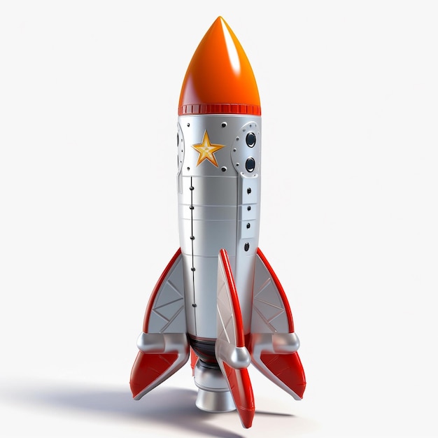 A red and silver rocket with the word " rocket " on the side.