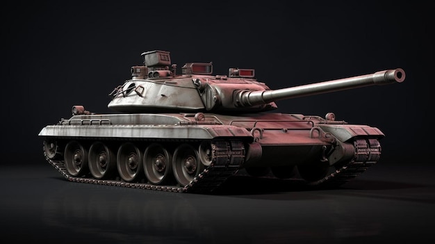 a red and silver tank on a black background