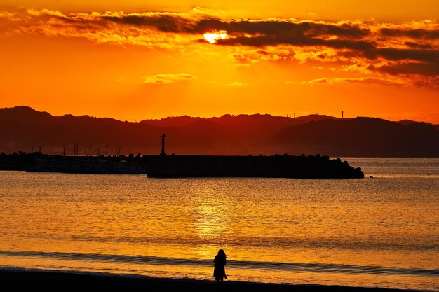 Red sky at morning in kamakura