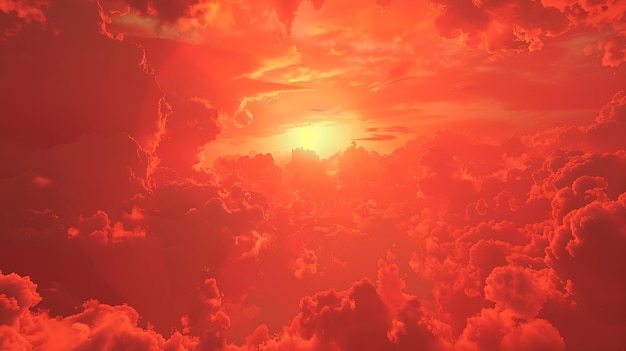 Red sky with clouds Fiery red sunset background with copy space for design Horror ca Generative AI