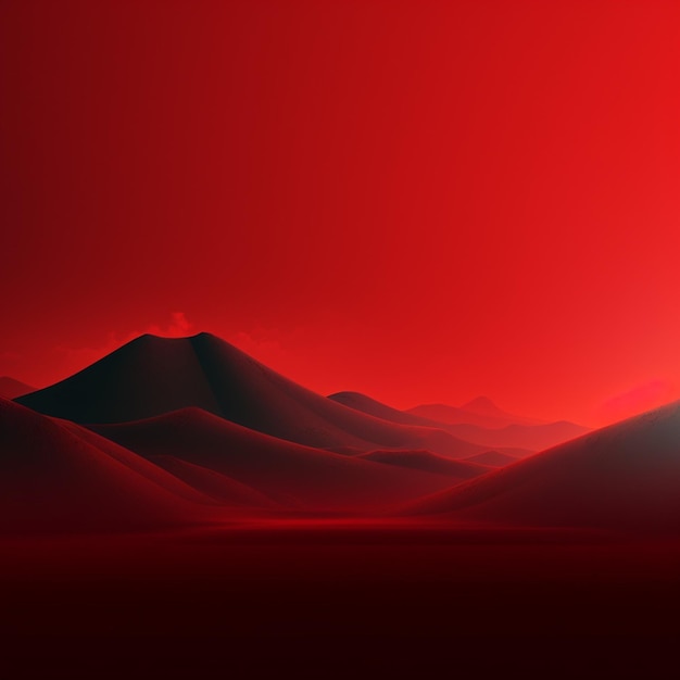 a red sky with mountains in the background