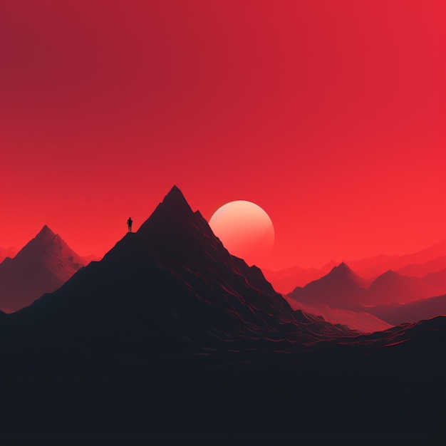 a red sky with mountains and mountains in the background