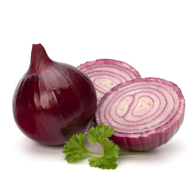 Red sliced onion and fresh parsley still life