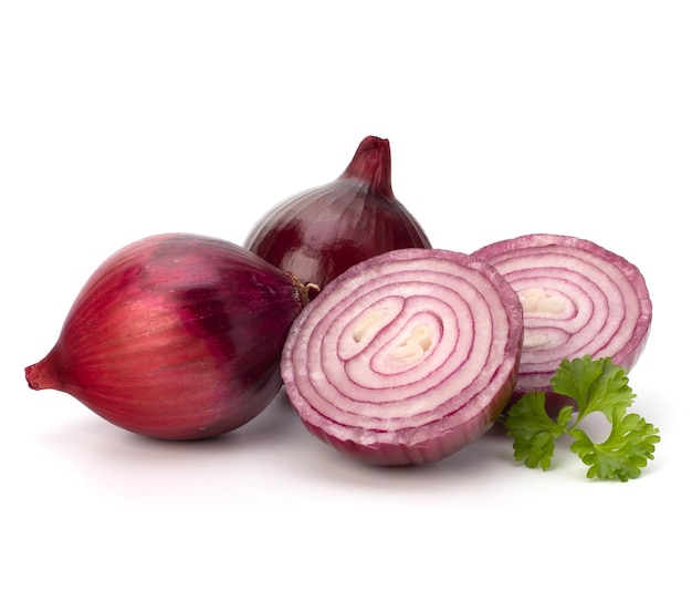 Red sliced onion and fresh parsley still life