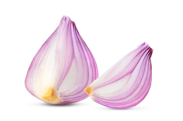 Red sliced onion isolated on white background