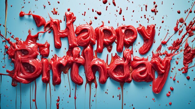 Photo red slime happy birthday concept creative horizontal art poster