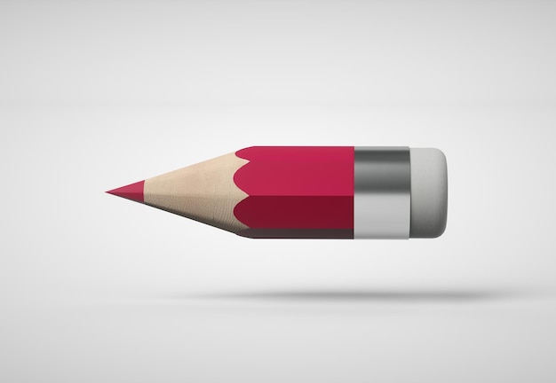 Red small drawing pencil art design or education stationery\
equipment on gray background