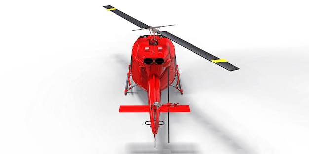 Foto piccolo elicottero da trasporto militare rosso su sfondo bianco isolato. il servizio di elisoccorso. aerotaxi. elicottero per polizia, vigili del fuoco, ambulanza e servizio di soccorso. illustrazione 3d.