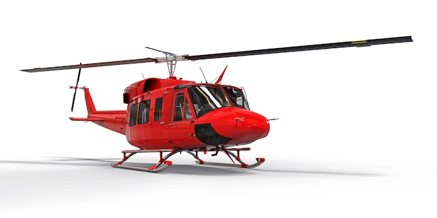 격리 된 흰색 바탕에 빨간색 작은 군 수송 헬기