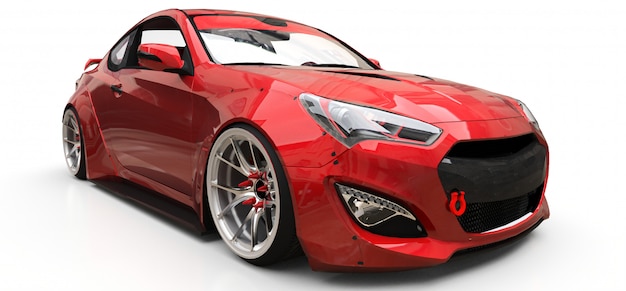 Photo red small sports car coupe  . 3d rendering.