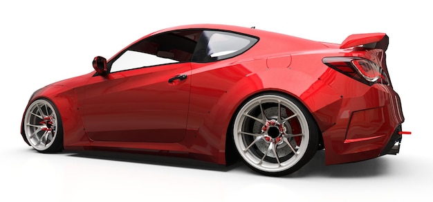 Red small sports car coupe on white background. 3d rendering.