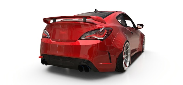 Red small sports car coupe on white background. 3d rendering.